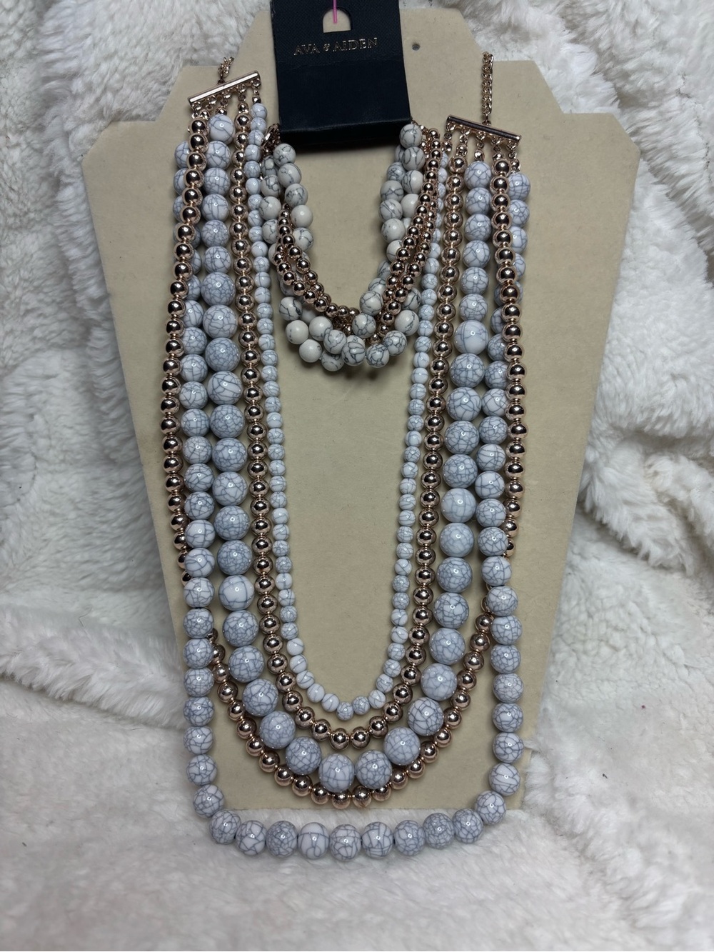 Ava & Aiden Gray Crackle & Gold Beads multi strand Necklace & Bracelet Set New